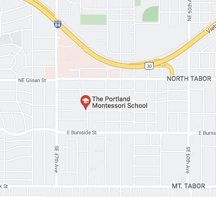 A graphic map image showing the location of The Portland Montessori School